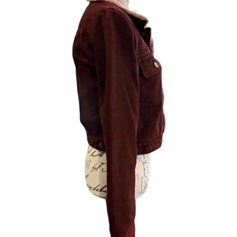 🎉PRICE REDUCED🎉 HUDSON Jeans Red Denim Trucker Jacket‎ Sherpa Size XS $295 NWT - Picture 3 of 15